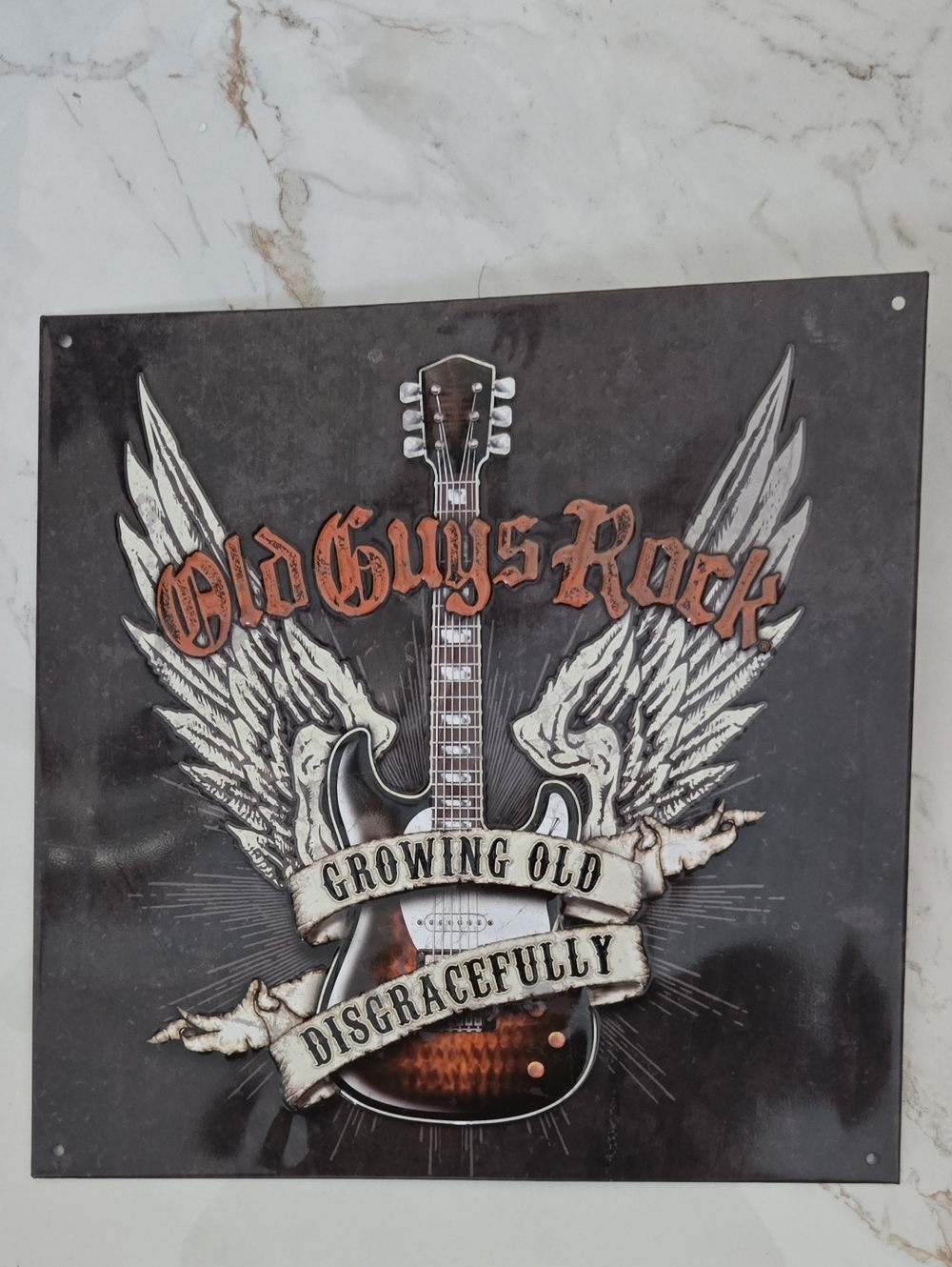 Old Guys Rock Vintage Guitar Wall Decor - Brown, Black